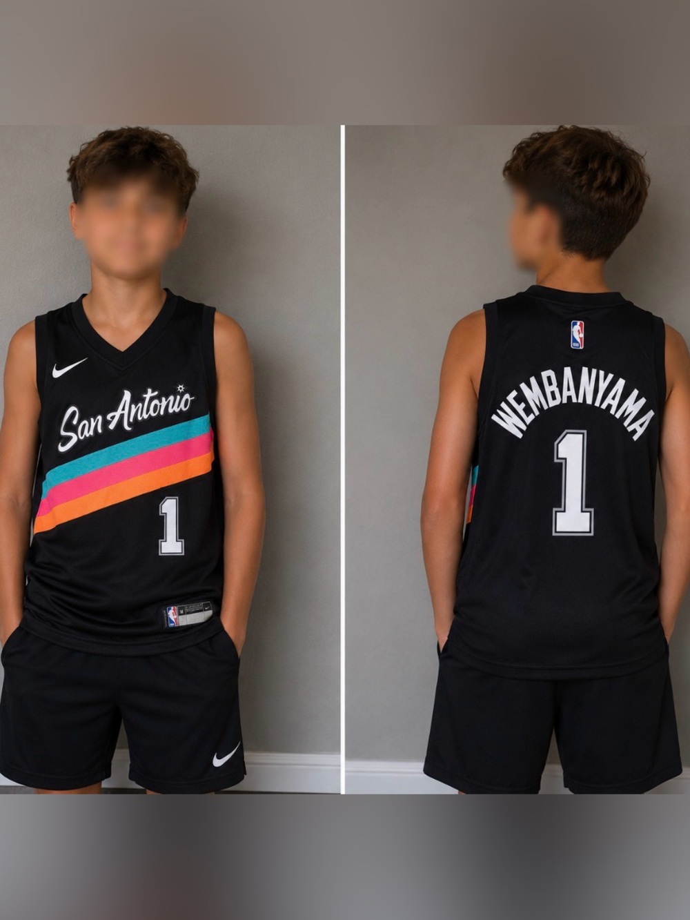 Victor Wembanyama Kids Stitched City Black Spurs Jersey Youth Medium 10/12